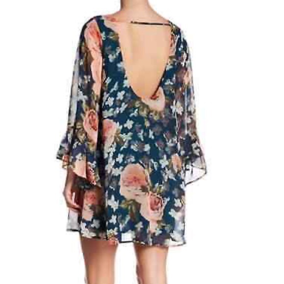 Show Me Your MuMu Boomerang Floral Boho Low Back Ruffle Sleeve Chiffon Dress - Picture 11 of 16